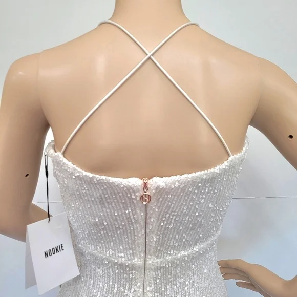 Nookie Supreme Mini White Sequin Spaghetti Strap Dress XS - Picture 3 of 14